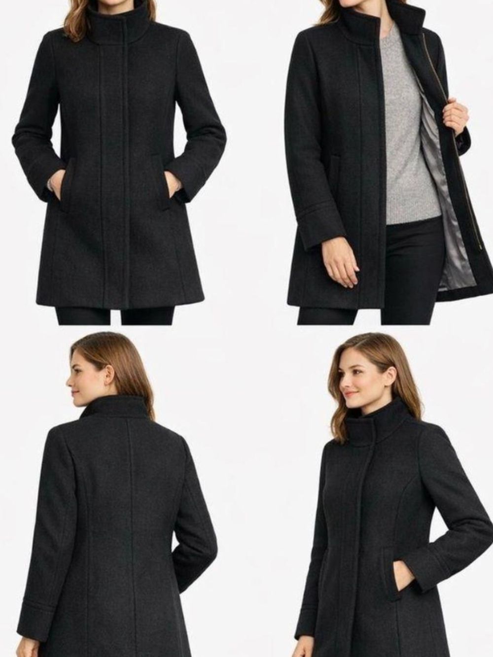 J. Crew Black Wool-Blend Stand Collar Pea Coat